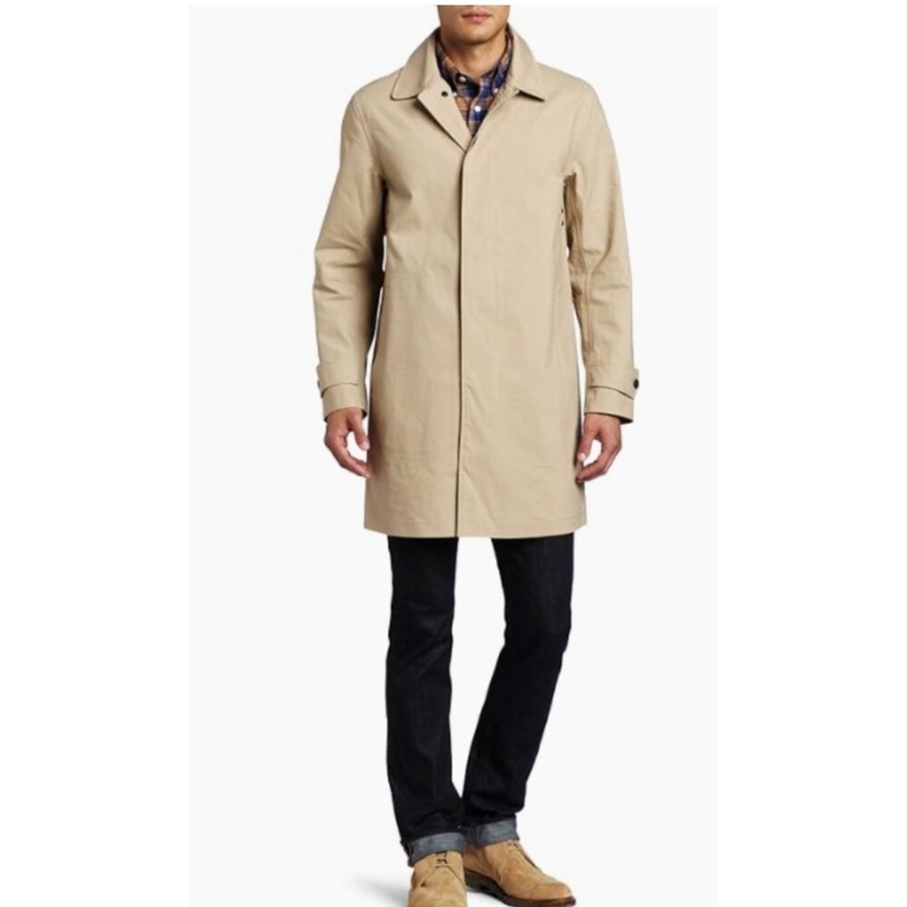 Jack Spade Mens Trench Coat Sz Large Tan Bleecker Street Single Breasted Sleek